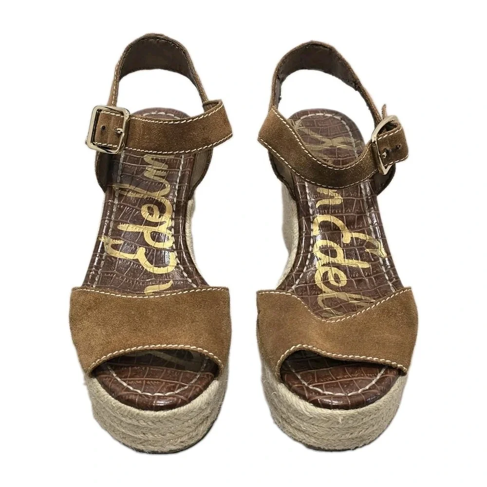 Sam Edelman Brown Suede Espadrille Wedge Sandals Ankle Strap Women's Size 9